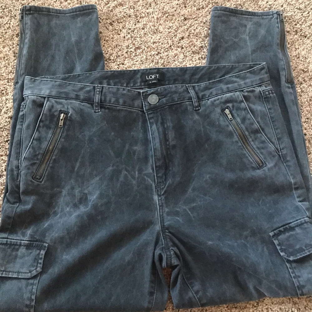 LOFT Gray Skinny Cargo Faded Jeans